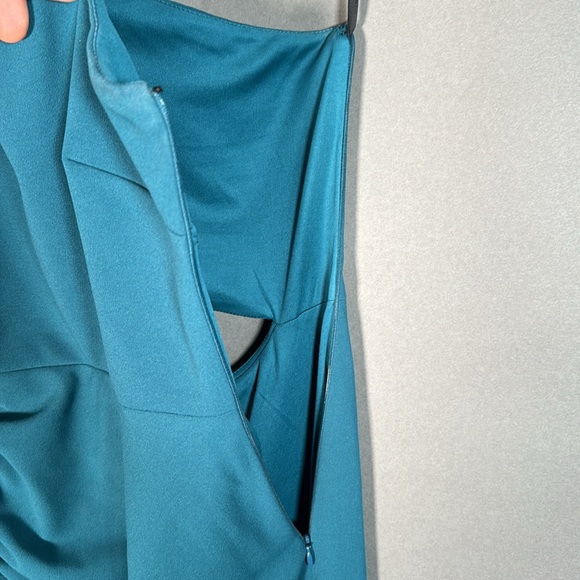 Betsy & Adam, One-Shoulder Ruched Sheath Dress, teal, size 8, NWT - Picture 4 of 8